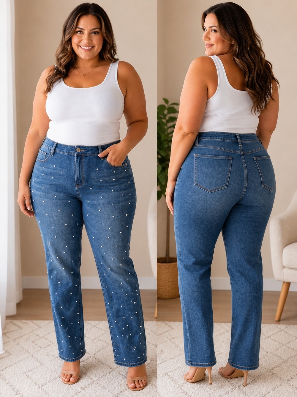 St. John's Bay Blue Straight-Leg Jeans with Pearl Accents